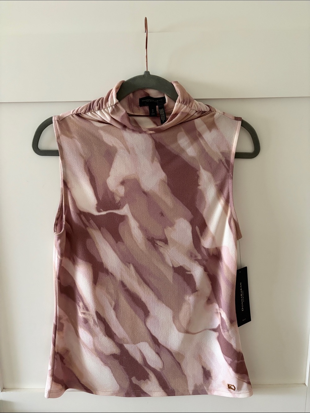 Donna Karan Sleeveless Mock Neck Tank - Dusty Rose & Cream Marble